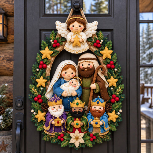 Nativity Christmas Grace Custom Shape Felt Door Hanger GFTOHNL3950
