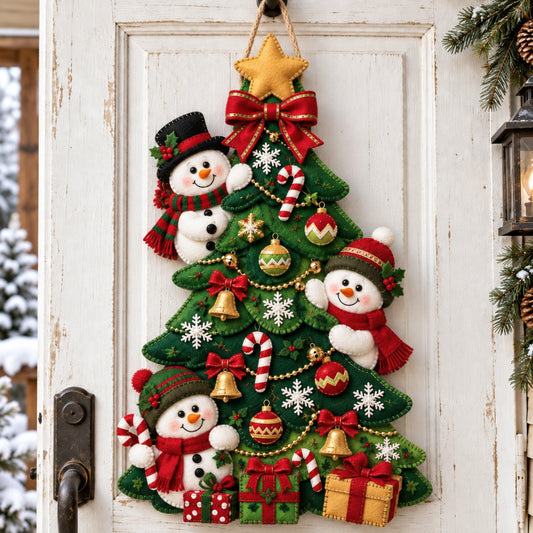 Snowman Tree Celebration Custom Shape Felt Door Hanger GFTOHNL3951