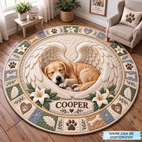 Personalized Angel Wings Dog Memorial Quilted Round Mat QTCUZ GFTOHNL4040