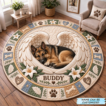 Personalized Angel Wings Dog Memorial Quilted Round Mat QTCUZ GFTOHNL4040