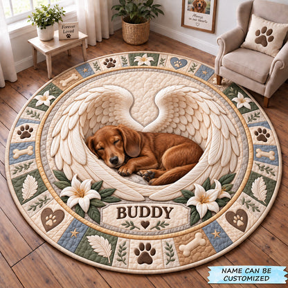 Personalized Angel Wings Dog Memorial Quilted Round Mat QTCUZ GFTOHNL4040