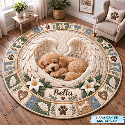 Personalized Angel Wings Dog Memorial Quilted Round Mat QTCUZ GFTOHNL4040