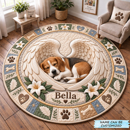 Personalized Angel Wings Dog Memorial Quilted Round Mat QTCUZ GFTOHNL4040