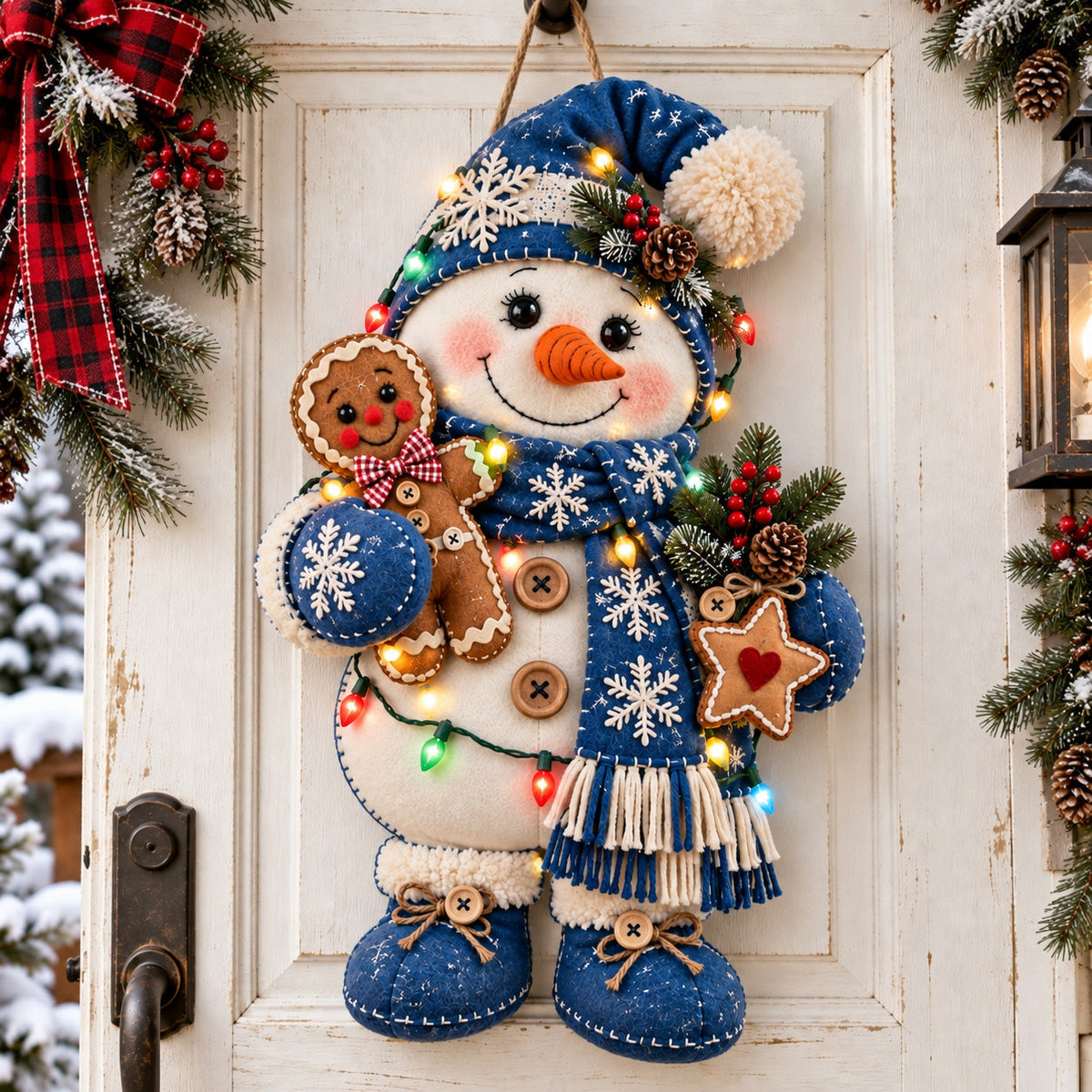 Gingerbread Snowman Wishes Custom Shape Felt Door Hanger GFTOHNL4075