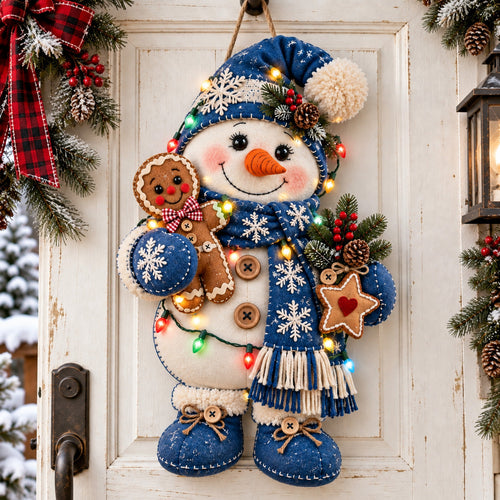 Gingerbread Snowman Wishes Custom Shape Felt Door Hanger GFTOHNL4075