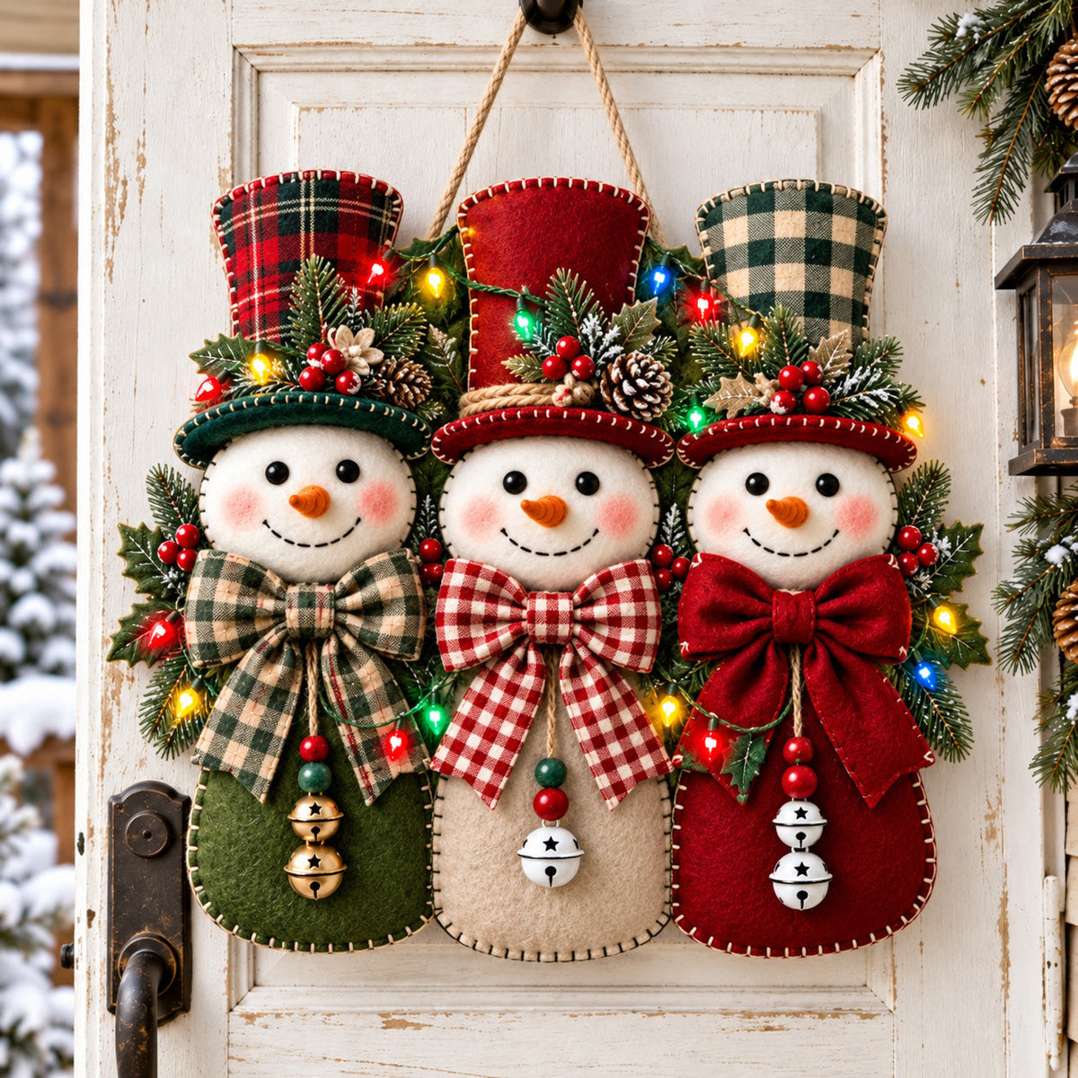 Three Snowman Friends Custom Shape Felt Door Hanger GFTOHNL4076