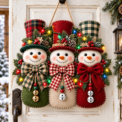Three Snowman Friends Custom Shape Felt Door Hanger GFTOHNL4076