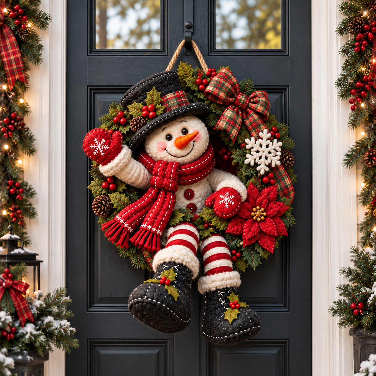 Merry Snowman Wreath Custom Shape Felt Door Hanger GFTOHNL4077