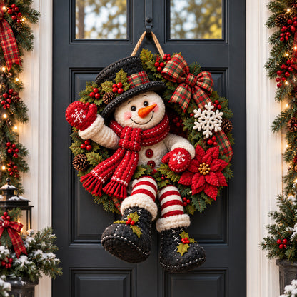 Merry Snowman Wreath Custom Shape Felt Door Hanger GFTOHNL4077
