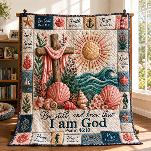 Cross And Ocean Sunrise Quilted Blanket GFTOHNL409