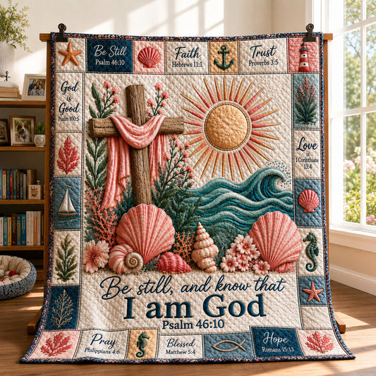 Cross And Ocean Sunrise Quilted Blanket GFTOHNL409