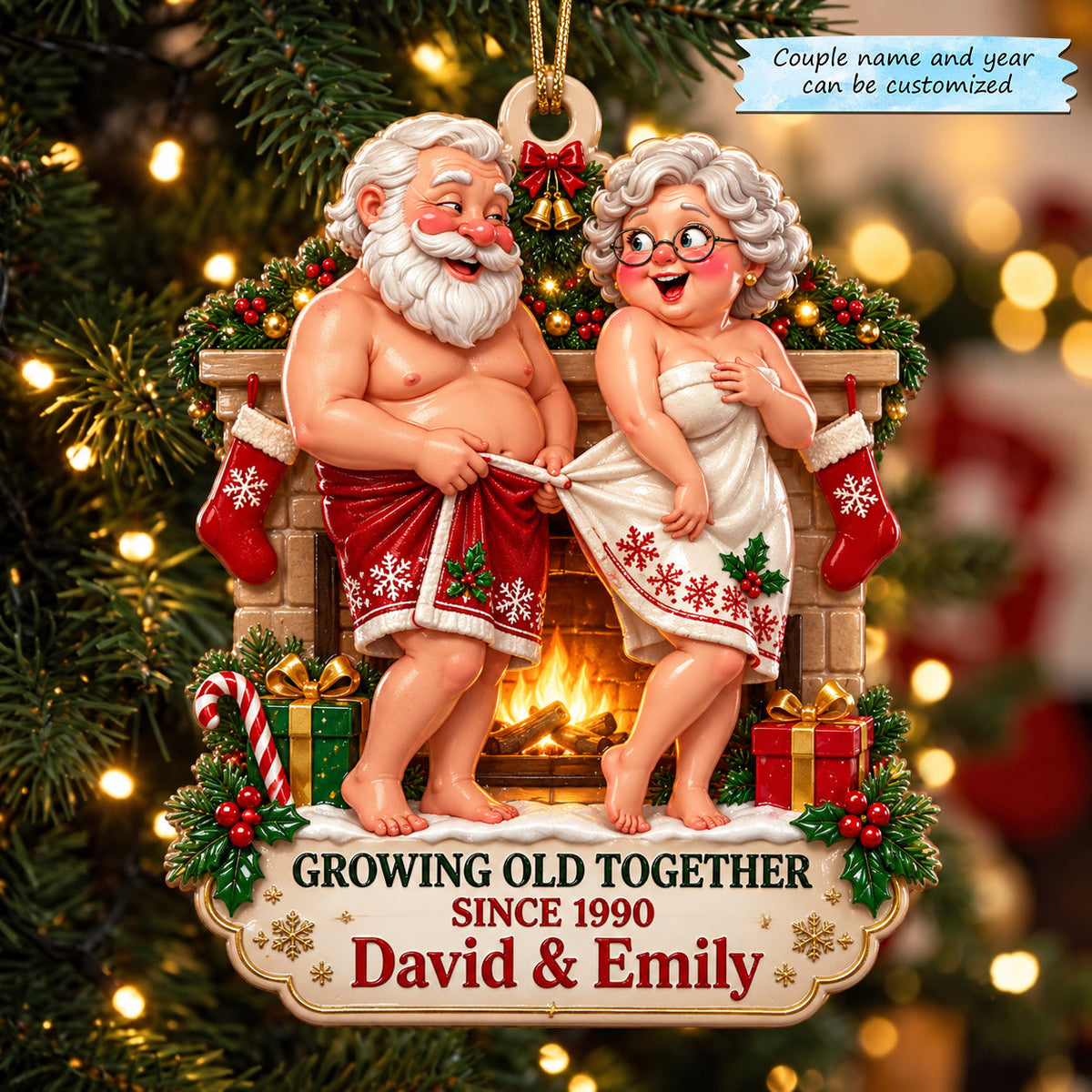 Growing Old Together Fireplace Love Christmas Mica Ornament QTCUZ GFTOHNL4108
