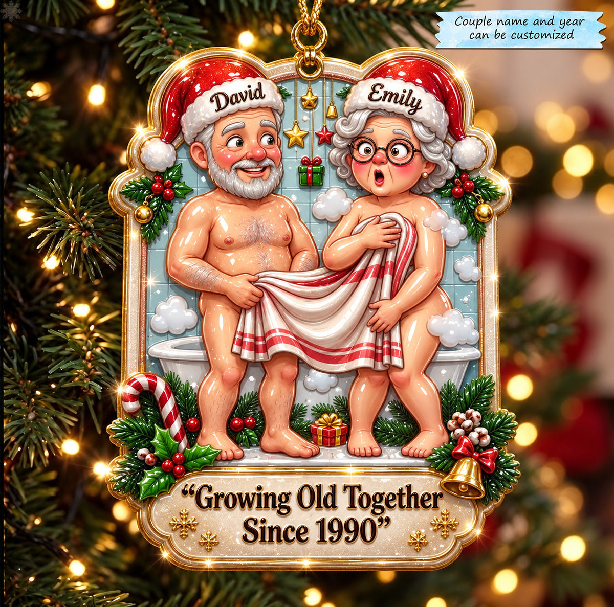 Growing Old Together Holiday Surprise Christmas Mica Ornament QTCUZ GFTOHNL4111