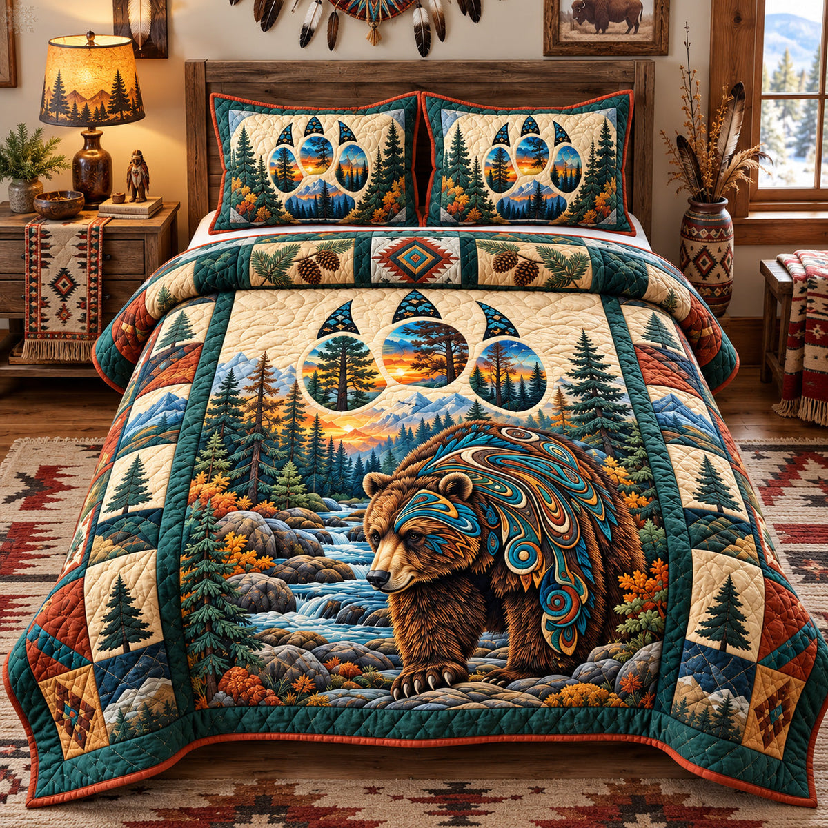 Bear Spirit Of The Forest 3-Piece Quilted Bedding Set GFTOHNL4151