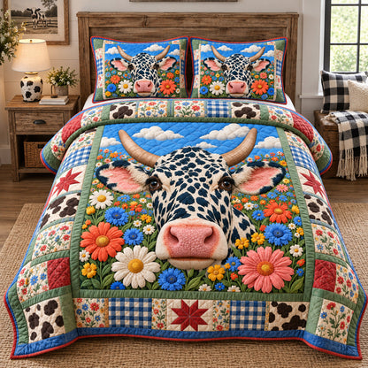 Wildflower Farm Cow 3-Piece Quilted Bedding Set GFTOHNL4160