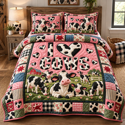 I Love Cows 3-Piece Quilted Bedding Set GFTOHNL4164