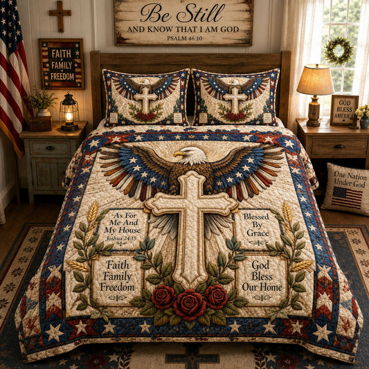 Faith Freedom Christian 3-Piece Quilted Bedding Set GFTOHNL418