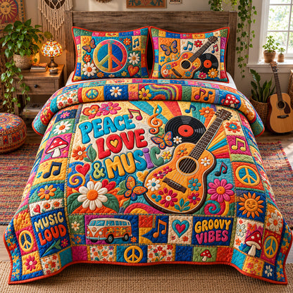 Peace Love And Music 3-Piece Quilted Bedding Set GFTOHNL4198
