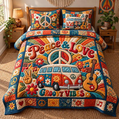 Peace Love Groovy Vibes 3-Piece Quilted Bedding Set GFTOHNL4199