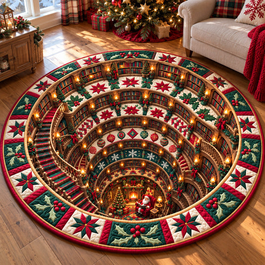 Santa Christmas Library Quilted Round Mat GFTOHNL4253