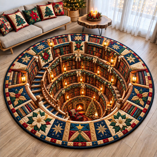Cozy Christmas Book Haven Quilted Round Mat GFTOHNL4254