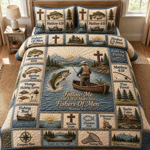 Matthew 4 19 Christian Fisherman 3-Piece Quilted Bedding Set GFTOHNL426