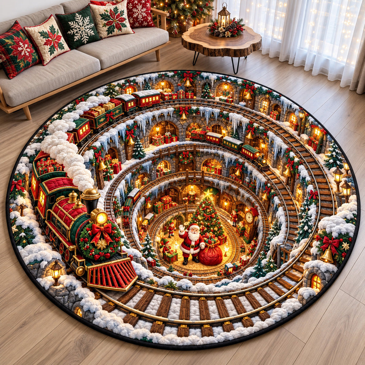 North Pole Christmas Express Quilted Round Mat GFTOHNL4340