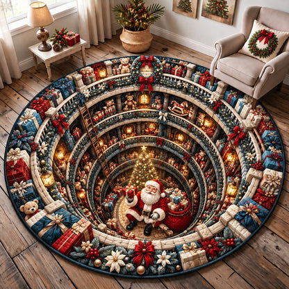 Santa Christmas Gift Workshop Quilted Round Mat GFTOHNL4344