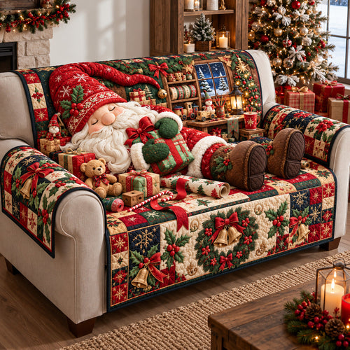 Gnome Christmas Workshop Quilted Sofa Cover GFTOHNL4345
