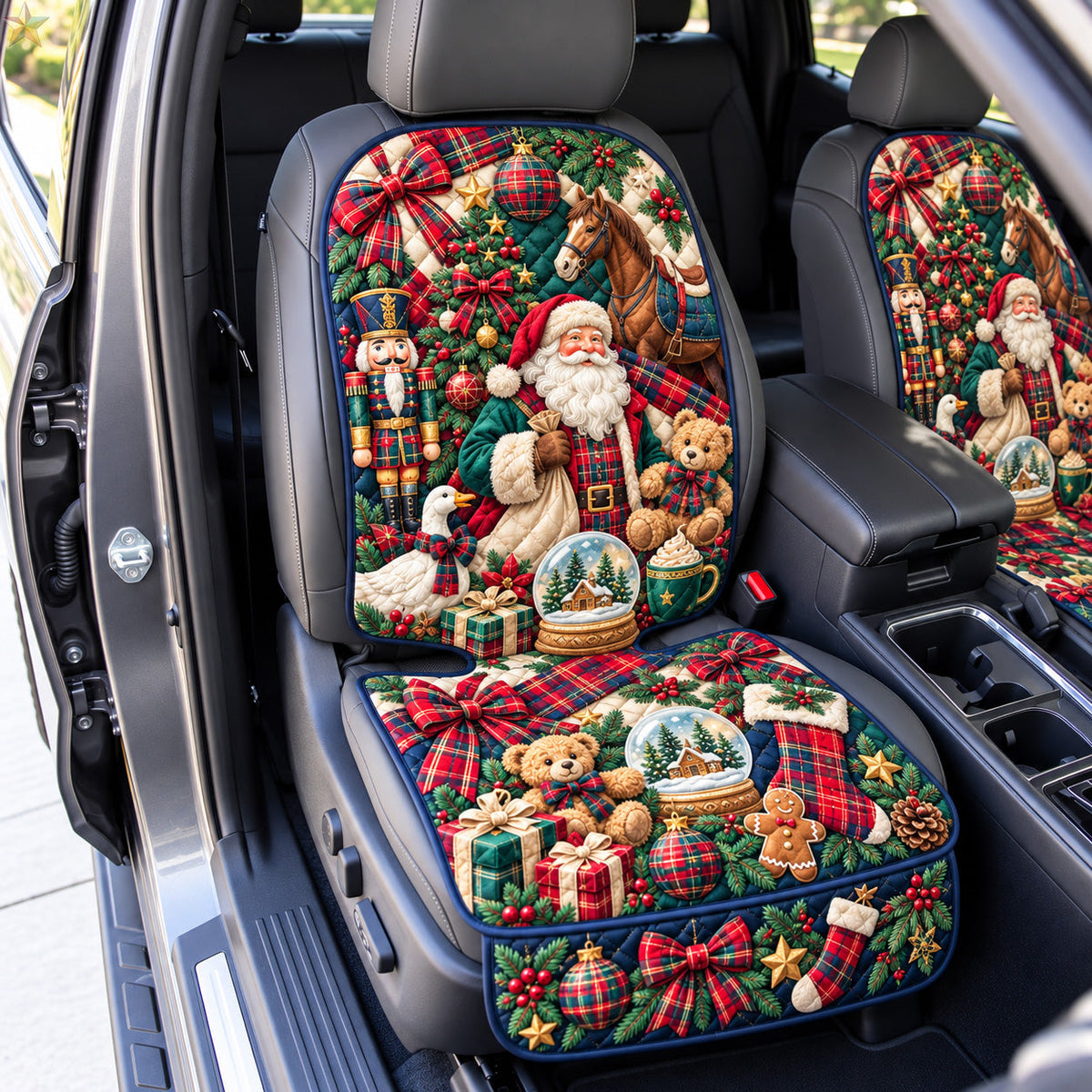 Tartan Santa Christmas Quilted Car Seat Protector GFTOHNL4381