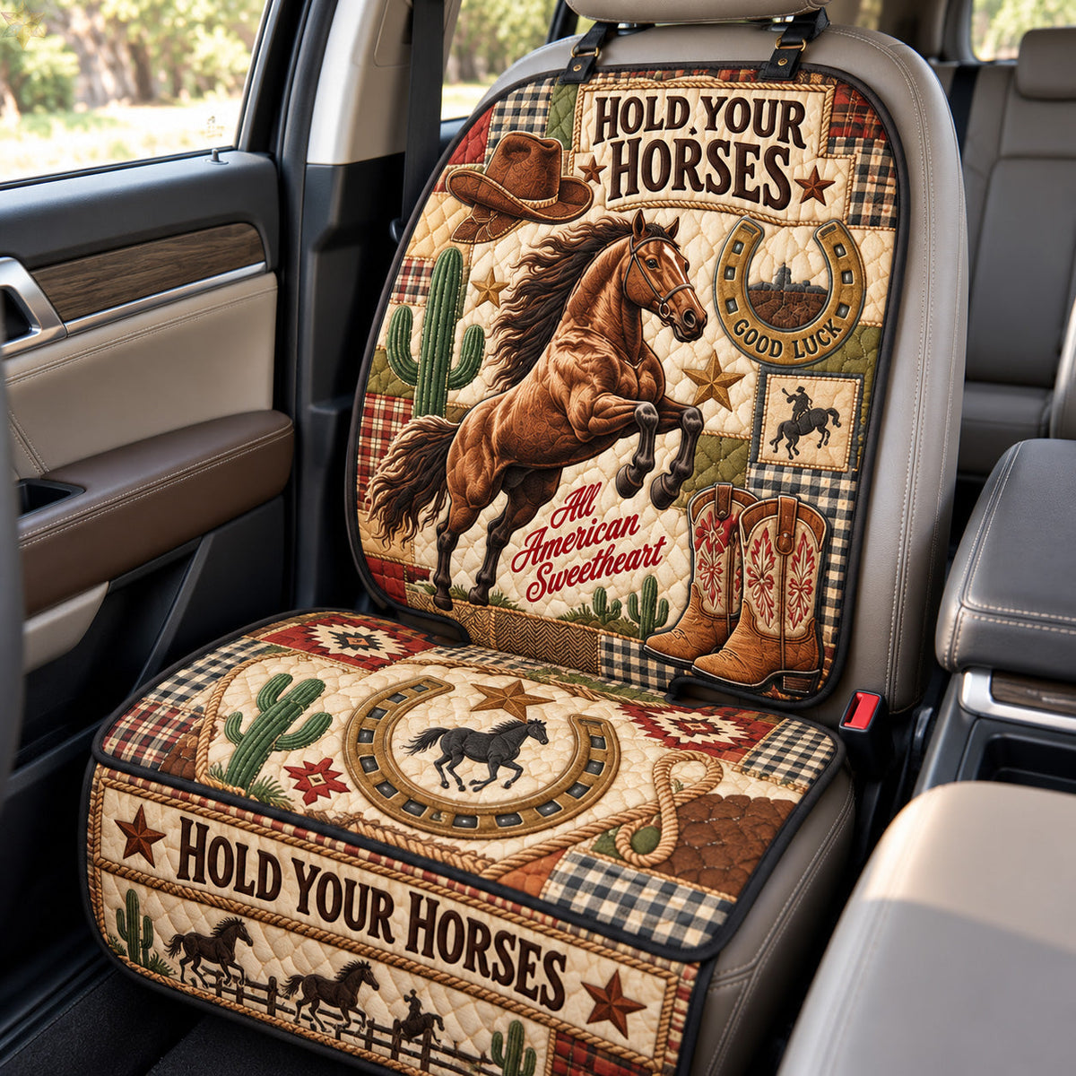 Hold Your Horses Quilted Car Seat Protector GFTOHNL4428
