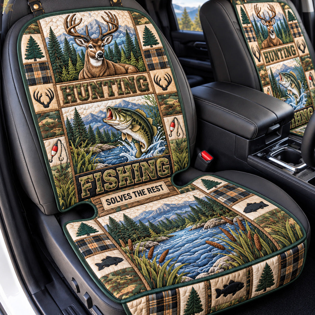 Hunting Fishing Retreat Quilted Car Seat Protector GFTOHNL4429