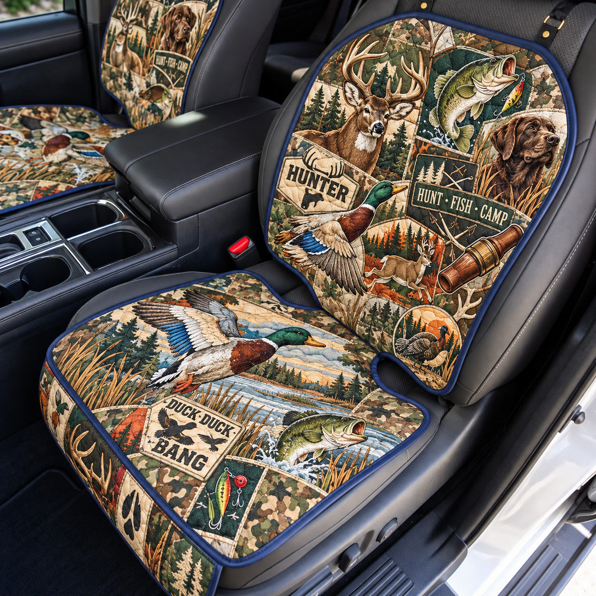 Hunter Fishing Camp Quilted Car Seat Protector GFTOHNL4432