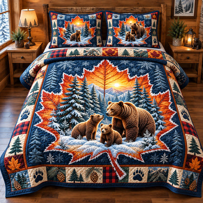 Winter Bear Family 3-Piece Quilted Bedding Set GFTOHNL4441