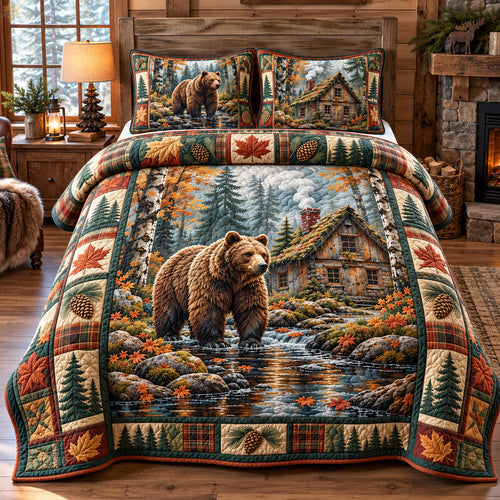 Rustic Bear Cabin 3-Piece Quilted Bedding Set GFTOHNL4442