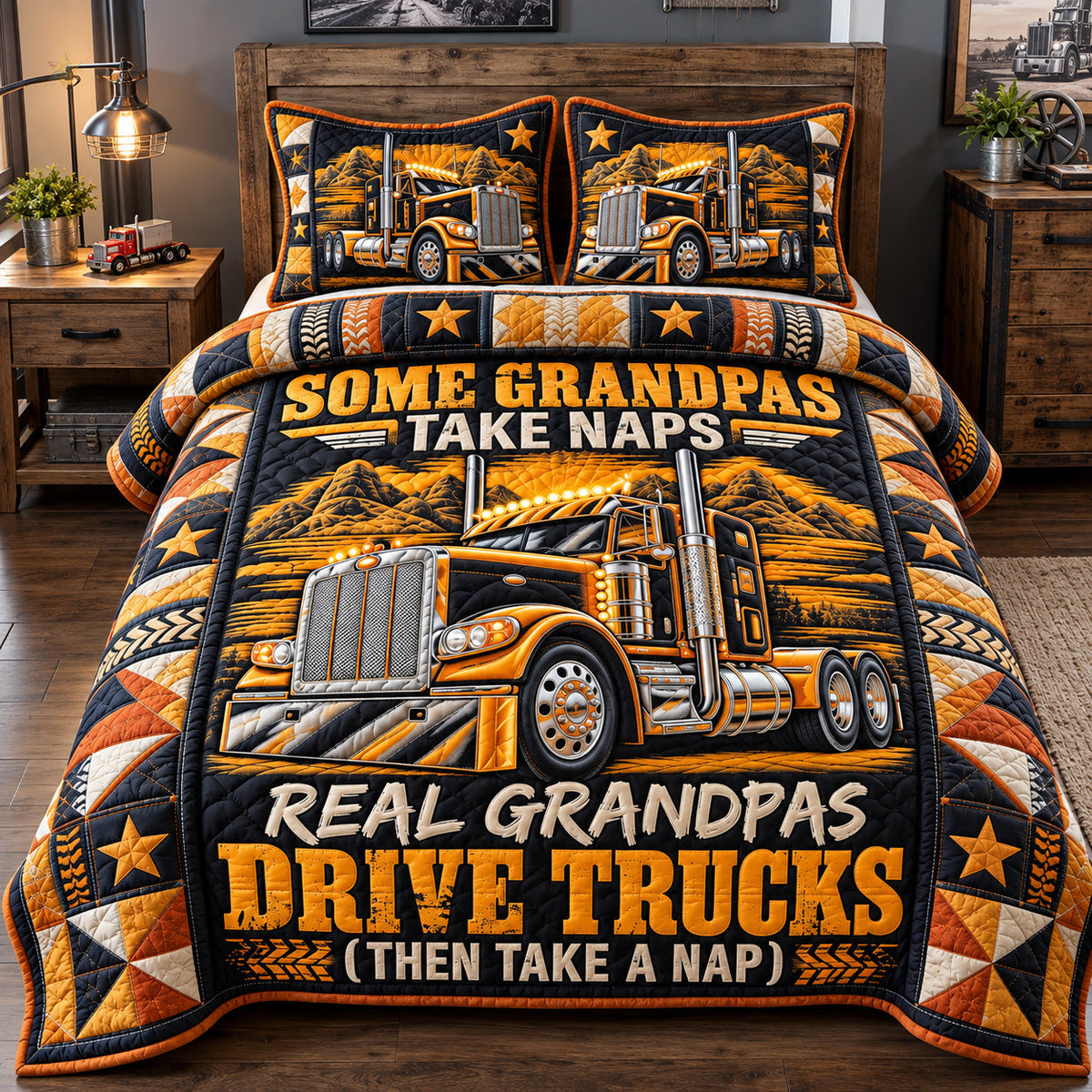 Real Grandpas Drive Trucks 3-Piece Quilted Bedding Set GFTOHNL4478
