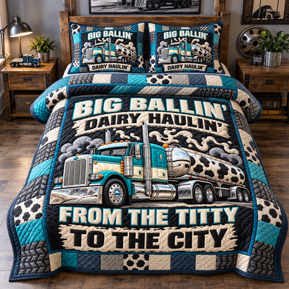 Big Ballin Dairy Haulin 3-Piece Quilted Bedding Set GFTOHNL4479