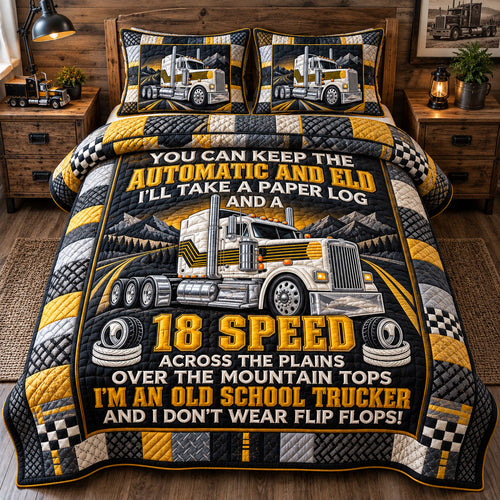 Old School Trucker 3-Piece Quilted Bedding Set GFTOHNL4481
