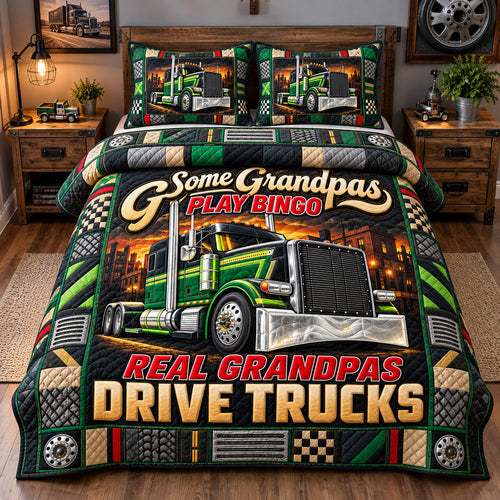 Grandpas Drive Trucks 3-Piece Quilted Bedding Set GFTOHNL4483