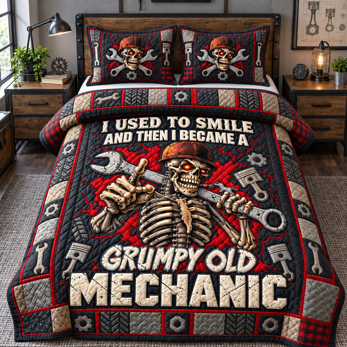 Grumpy Old Mechanic 3-Piece Quilted Bedding Set GFTOHNL4486