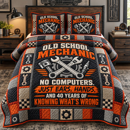 Old School Mechanic 3-Piece Quilted Bedding Set GFTOHNL4487