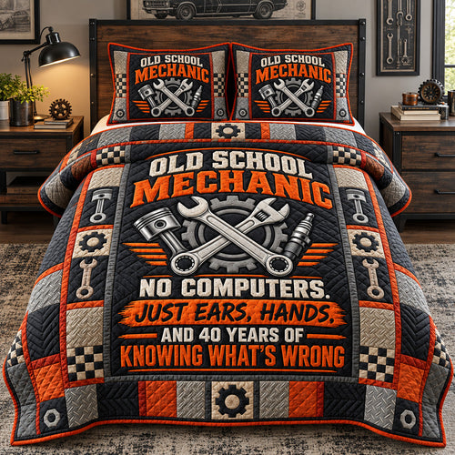 Old School Mechanic 3-Piece Quilted Bedding Set GFTOHNL4487