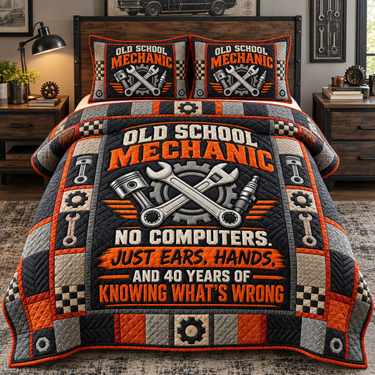 Old School Mechanic 3-Piece Quilted Bedding Set GFTOHNL4487