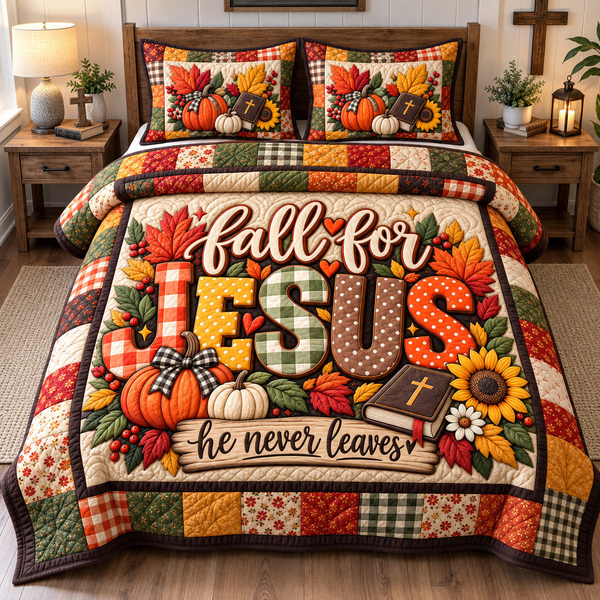 Fall For Jesus 3-Piece Quilted Bedding Set GFTOHNL4534