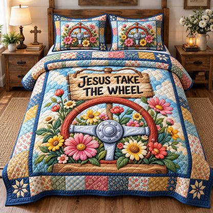 Jesus Take The Wheel 3-Piece Quilted Bedding Set GFTOHNL4536