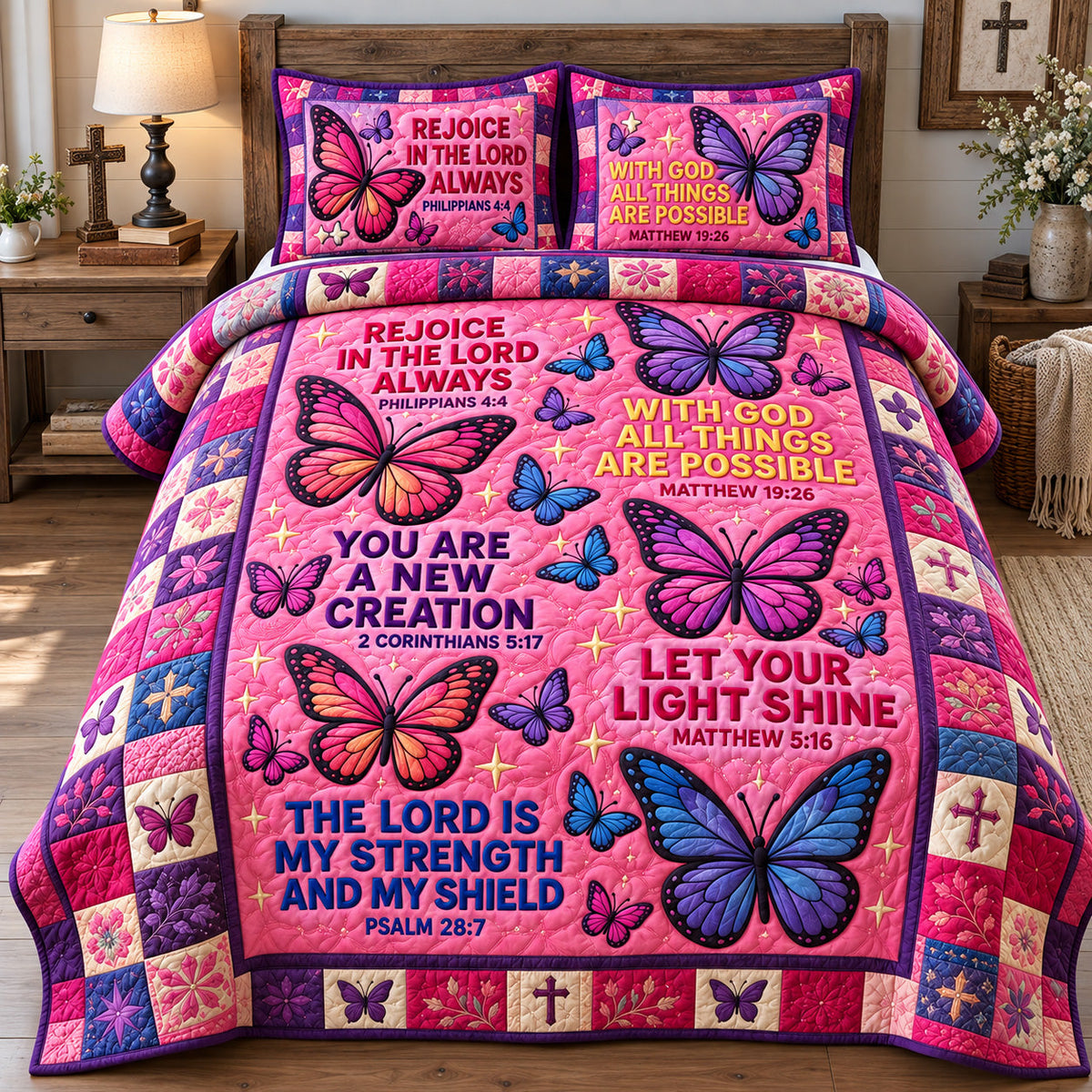 Faith And Butterflies 3-Piece Quilted Bedding Set GFTOHNL4537