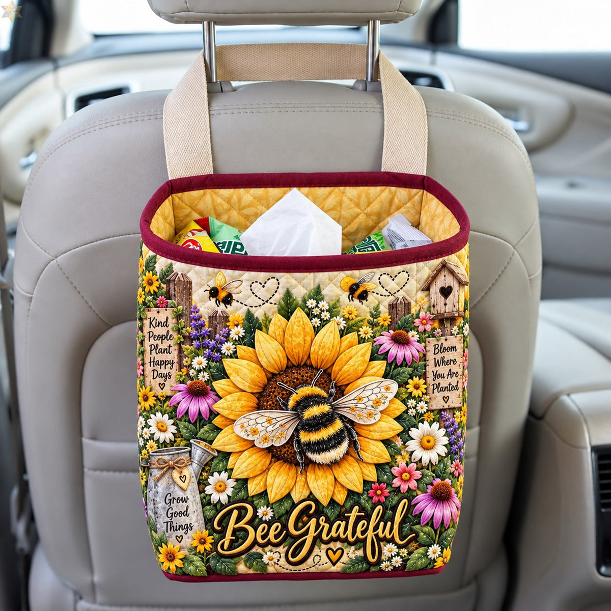 Bee Grateful Sunflower Garden Quilted Car Basket GFTOHNL4573