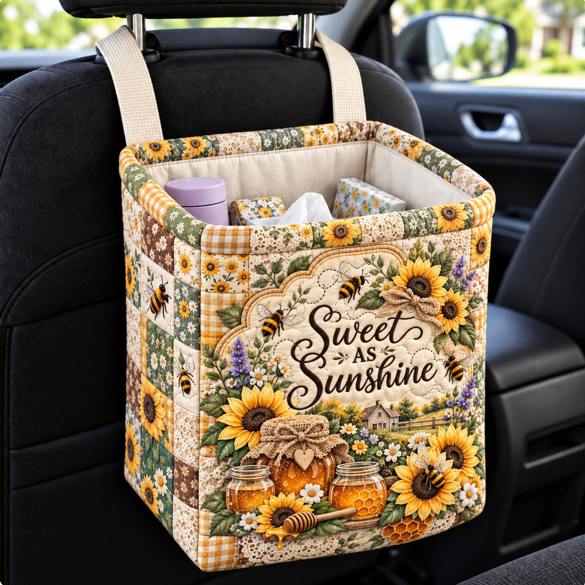 Sweet As Sunshine Quilted Car Basket GFTOHNL4574