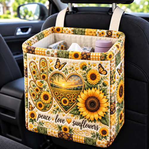 Peace Love Sunflowers Quilted Car Basket GFTOHNL4579