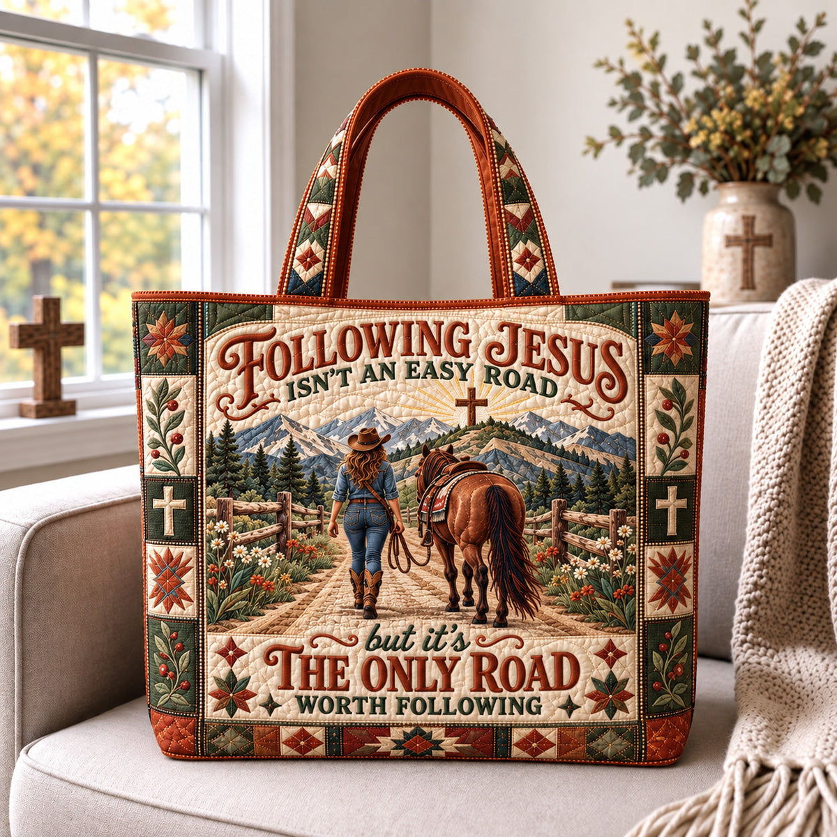 Following Jesus Road Quilted Tote Bag GFTOHNL4584